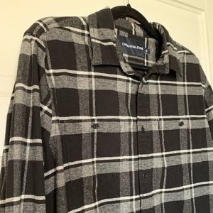 Calvin Klein Flannel Button Down in Black and Grey Plaid